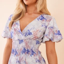 Robe Moulante Imprimé Petites Fleurs Multicolore Froncée à Col En V -Pas Cher Robe Tendre Magasin b452e29f130f740324d6e0962b465bbf3754fc75 cnc8281 4