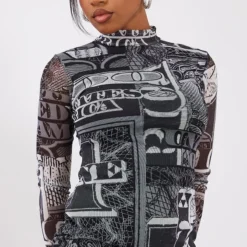 Robe Moulante En Mesh Froncé Noir & Blanc Imprimé Billets à Manches Longues -Pas Cher Robe Tendre Magasin b476243871924bcd60fd5d01609755714c2f38c7 cnb7171 4