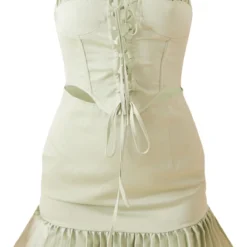 Robe Droite Volantée Vert Sauge à Corset Lacé -Pas Cher Robe Tendre Magasin b496753b86e223ee0ec6c63d5c5e80dbdff453c9 cnd2346 5