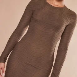 Robe Moulante Texturée Espresso à Manches Longues Et Col Ras -Pas Cher Robe Tendre Magasin b4a413531b689332c7fe9a14c91ebeb7bc0de603 cnb9615 4
