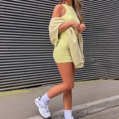 Robe Moulante Côtelée Vert Citron à Dos Nageur Et Contours -Pas Cher Robe Tendre Magasin b4de15ae6f45ab44565b83201bcd58f720cdd370 cne1925 3