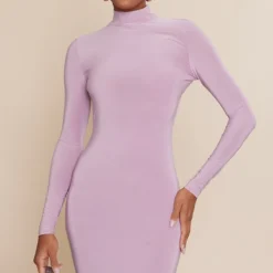 Robe Moulante Mauve Découpée Dans Le Dos Croisée à Manches Longues -Pas Cher Robe Tendre Magasin b665dbef93375fbf2ab8e09423d870412bf53380 cnd2294 2