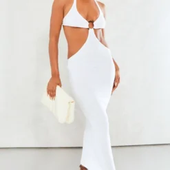 Robe Longue En Maille Tricot Blanche Ă Anneau