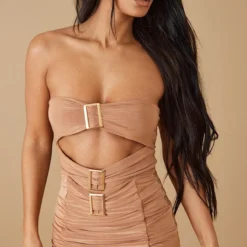 Robe Bustier Très Moulante Découpée Camel à Détail Boucles -Pas Cher Robe Tendre Magasin b954c3b16793adc71fb881038c79b1965e3d2aca cnc7760 4
