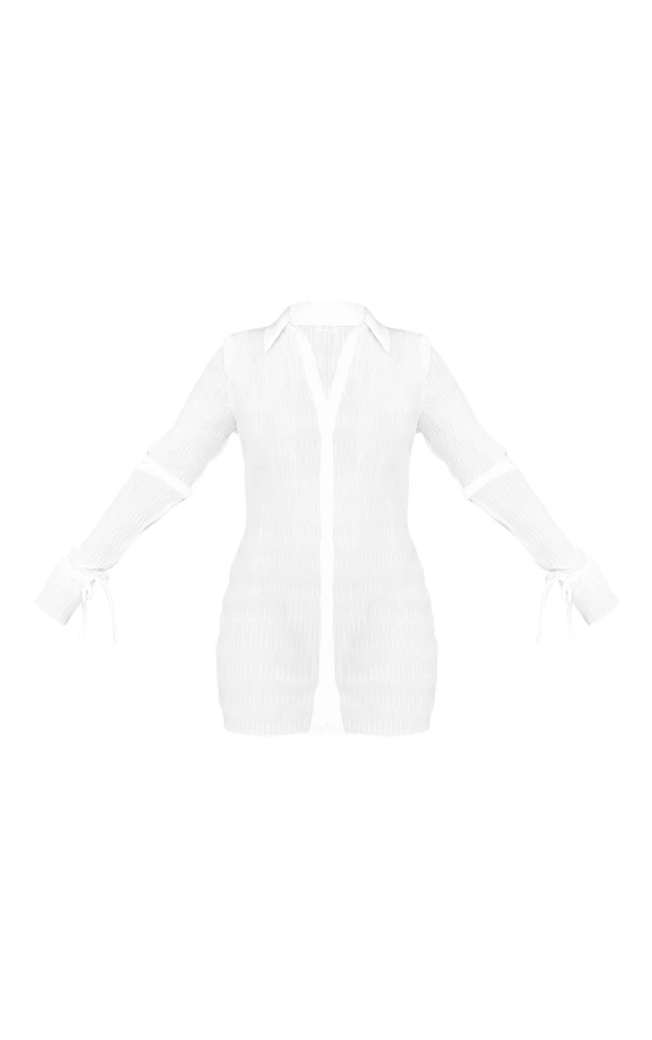 Robe Chemise En Mousseline De Soie Blanche Texturée Transparente à Manchettes évasées 5 Robe Chemise En Mousseline De Soie Blanche Texturée Transparente à Manchettes évasées – Image 5