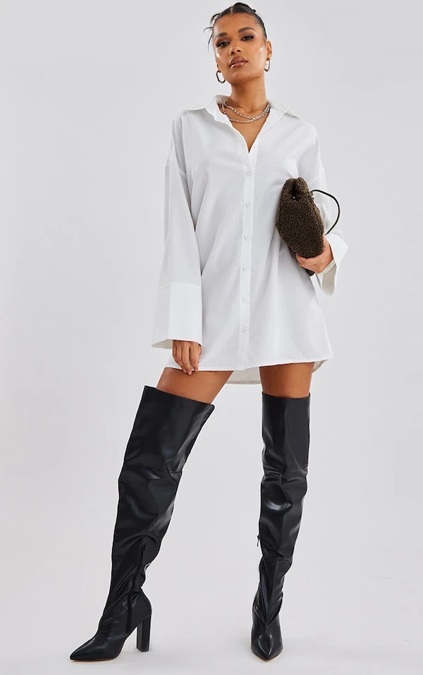 Robe Chemise Oversize En Popeline Blanche à Mancherons Larges 3 Robe Chemise Oversize En Popeline Blanche à Mancherons Larges – Image 3