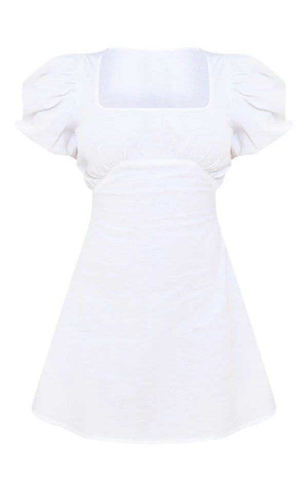 Robe Babydoll Blanche à Manches Bouffantes Et Col Carré 5 Robe Babydoll Blanche à Manches Bouffantes Et Col Carré – Image 5