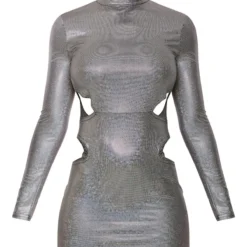 Robe Moulante Argentée Brillante à Manches Longues Et Côtés Découpés -Pas Cher Robe Tendre Magasin bb8135d4570ed15db36aebd01a038f93fa71e4d6 cnb7454 5