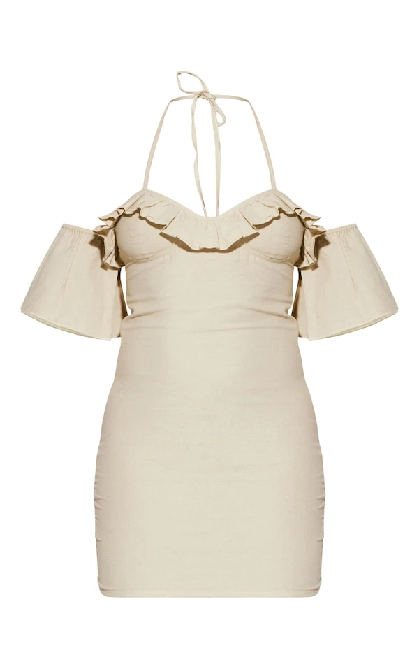 Robe Droite Vert Sauge En Maille Tissée Découpée Volantée à Dos Nu Et Col Bardot 5 Robe Droite Vert Sauge En Maille Tissée Découpée Volantée à Dos Nu Et Col Bardot – Image 5