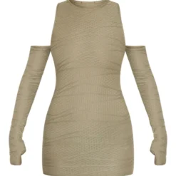 Robe Moulante Texturée Vert Sauge Kaki à épaules Dénudées Détail Manches -Pas Cher Robe Tendre Magasin bcae61d548454713ff2971e4d359d597531a2f9d cna0945 5