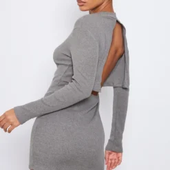 Robe Moulante Côtelée Grise à Dos Ouvert Et Col Montant -Pas Cher Robe Tendre Magasin be17248a442b4c09a44f2c22960752007b0c4755 cnd1329 4