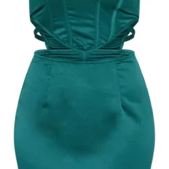 Robe Moulante Bustier Satinée Vert émeraude à Corset Découpé -Pas Cher Robe Tendre Magasin be2897141a4033438b4bfdf39f2a850ce230fa91 cnb2495 5