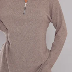 Robe Pull Oversize Côtelée Vert Sauge Kaki à Col Haut Et Demi-zip -Pas Cher Robe Tendre Magasin beeeda253a2ba16ebc1b6dc7b06d292859ce9d4f cna3031 4