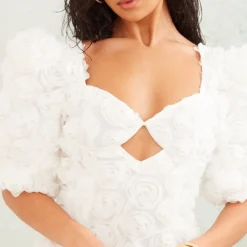 Robe Moulante Blanche Rose Appliquée à Col Bardot Et Détail Bonnets -Pas Cher Robe Tendre Magasin bf23e09ef680b7127727a5fc77f0b91ee877e32f cnd2175 4