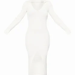 Robe Mi-longue En Maille Tricot Blanche Côtelée à Col -Pas Cher Robe Tendre Magasin bfc477afe36aadfac53d5606b806446a1af1f383 cnd6881 5