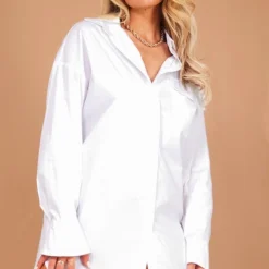 Robe Chemise Oversize Blanche Ă Manches Ballon