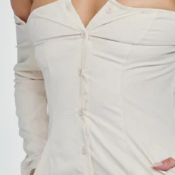 Robe Chemise Tissée Crème à Col Bardot Et Détail Poches -Pas Cher Robe Tendre Magasin c15595232da14362603d56e5d67897f2b1ffacb2 cnd1222 4