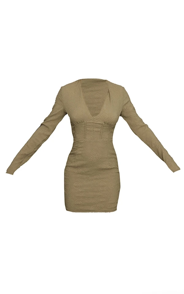 Robe Corset Style Chemise Texturée Kaki 5 Robe Corset Style Chemise Texturée Kaki – Image 5