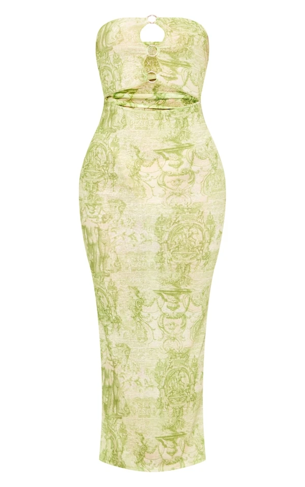 Robe Longue Bustier Découpée Imprimé Renaissance Vert Citron à Anneaux 5 Robe Longue Bustier Découpée Imprimé Renaissance Vert Citron à Anneaux – Image 5