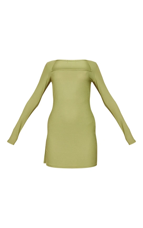 Robe Moulante Vert Olive à Col Carré Et Manches Longues 5 Robe Moulante Vert Olive à Col Carré Et Manches Longues – Image 5