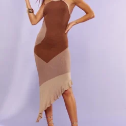 Robe Longue Asymétrique En Maille Tricot Gris Pierre Contrastante -Pas Cher Robe Tendre Magasin c1de9664777a0dc35c521f394196954615e214f8 cnc5960 3