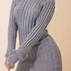 Robe Pull à Col Roulé Et Maille Tricot Côtelée Grise -Pas Cher Robe Tendre Magasin c2386dac212c10e42590f330beb6e1c98c473b62 cmu0220 5