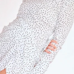 Plus Robe Mi-longue Drapée Blanche à Pois à Col Montant -Pas Cher Robe Tendre Magasin c26219fc2cdaed9f81ac982298edf39935fa0049 cne4058 4