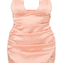 Robe Moulante Satinée Pêche Décolletée à Bretelles Et Dentelle -Pas Cher Robe Tendre Magasin c29e44bafc6f850598636b4f6aa7de460193cae5 cne7723 5