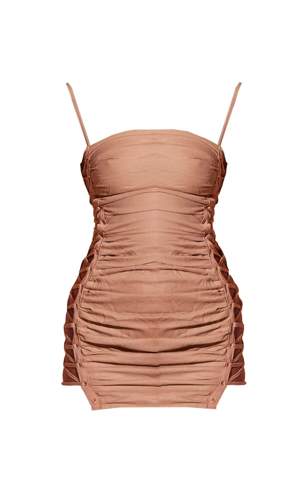 Robe Moulante Taupe Effet Lin Lacée Sur Le Côté 5 Robe Moulante Taupe Effet Lin Lacée Sur Le Côté – Image 5