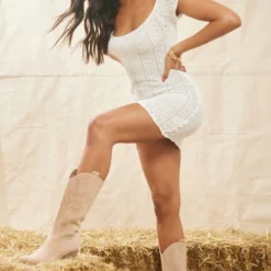 Mini Robe En Maille Crochetée Blanche à Mancherons -Pas Cher Robe Tendre Magasin c472b26647bac002f32db78bcdc6b300cf756902 cne6257 3