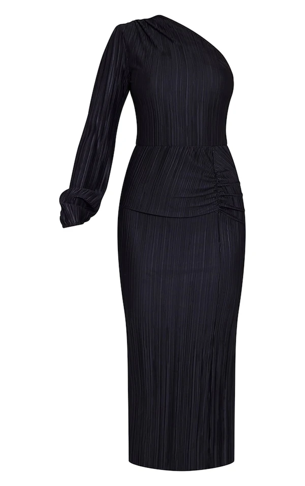 Robe Longue Asymétrique Plissée Froncée Noire 5 Robe Longue Asymétrique Plissée Froncée Noire – Image 5