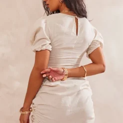 Robe Moulante Effet Lin Gris Pierre à Col Rond Et Jupe Froncée -Pas Cher Robe Tendre Magasin c9133f78f528461e0dd501f37dab776d4773cc40 cnd4032 2