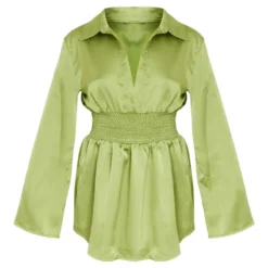 Robe Chemise Satinée Vert Olive à Taille Froncée -Pas Cher Robe Tendre Magasin c9a9747f5b26a981a19cc2c07a91f4c70d3e3cb8 cne1414 5