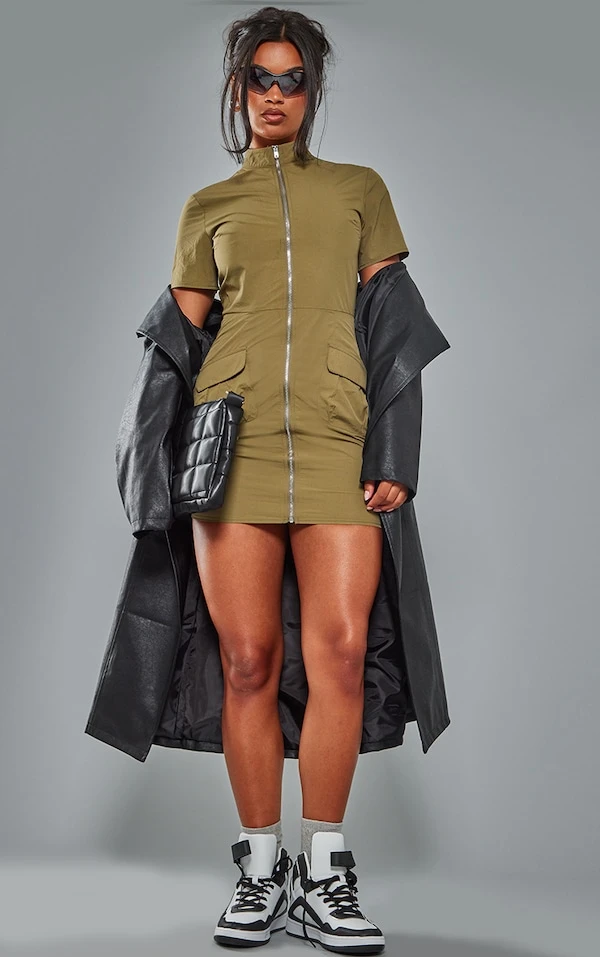 Robe Chemise Parachute Cargo Kaki à Zip 3 Robe Chemise Parachute Cargo Kaki à Zip – Image 3