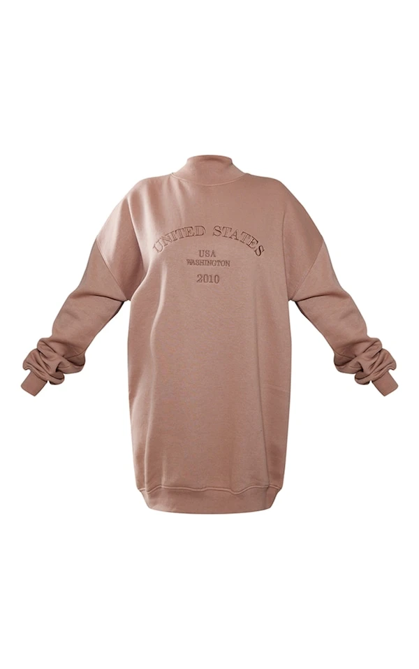 Zero Robe Pull Oversize Café Au Lait à Slogan United States Et Col Montant 5 Zero Robe Pull Oversize Café Au Lait à Slogan United States Et Col Montant – Image 5