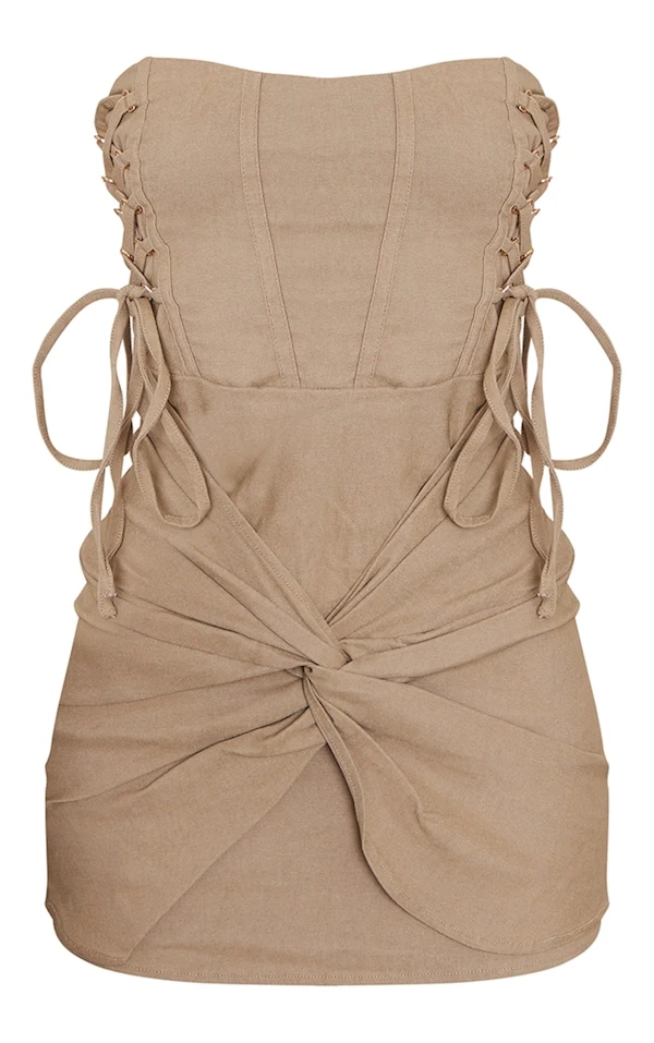 Robe Moulante Bustier Tissée Stretch Café Au Lait Lacée à Corset 5 Robe Moulante Bustier Tissée Stretch Café Au Lait Lacée à Corset – Image 5