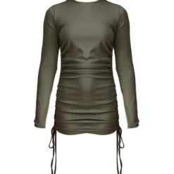 Robe Moulante Très Côtelée Kaki à Côté Froncé -Pas Cher Robe Tendre Magasin cb5ef848264f5f3fccc87b9948f24d68c869120d cnd2182 5