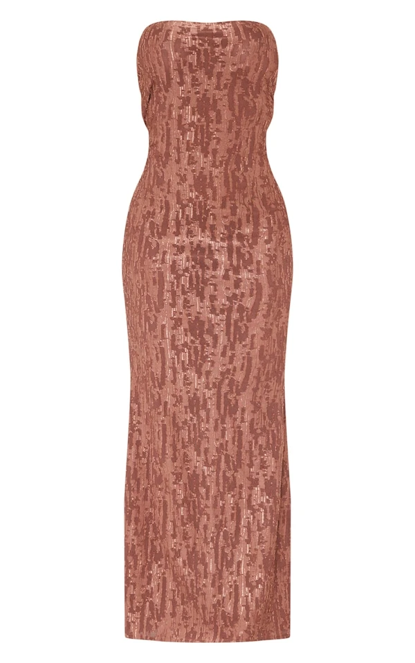 Robe Longue Bustier Texturée Marron Chocolat Métallisée à Dos Bénitier 5 Robe Longue Bustier Texturée Marron Chocolat Métallisée à Dos Bénitier – Image 5