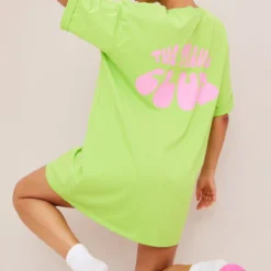 Robe T-shirt Vert Citron Imprimé The Travel Club -Pas Cher Robe Tendre Magasin cc2186a4754ffd8651d440c3a6f2c38bbdc607b5 cmz2105 4
