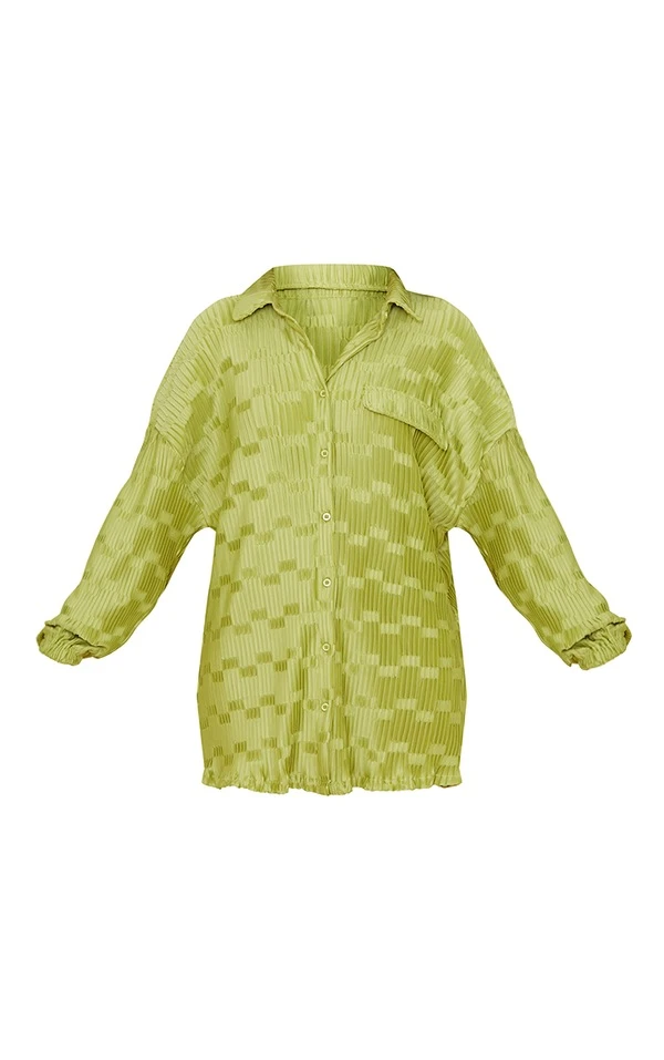 Robe Chemise Oversize Vert Olive Crêpée Et Plissée 5 Robe Chemise Oversize Vert Olive Crêpée Et Plissée – Image 5