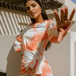 Robe Longue Portefeuille Nouée Orange Imprimé Aquarelle à Franges -Pas Cher Robe Tendre Magasin cd87885cff8f0a9b645330ba0672dd64201aeb0c cmq5750 4