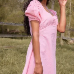 Robe Babydoll Rose Bonbon à Manches Bouffantes Et Col Carré -Pas Cher Robe Tendre Magasin cda7ecaca20fb327511735bf1fec2105a29c491a cnd8935 4