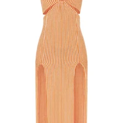 Robe Longue Orange Rayée à Détail Anneau Et Dos Nu -Pas Cher Robe Tendre Magasin cdc64fbebcc1e6c7fe4b74e159c1d57e1635f502 cmy4463 6