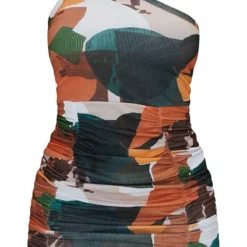 Robe Moulante Orange Imprimé Abstrait à Bretelle Unique Et Jupe Froncée -Pas Cher Robe Tendre Magasin cf53aa8196b9532b199dc71bd58407a31fdf1e7c cms7061 6