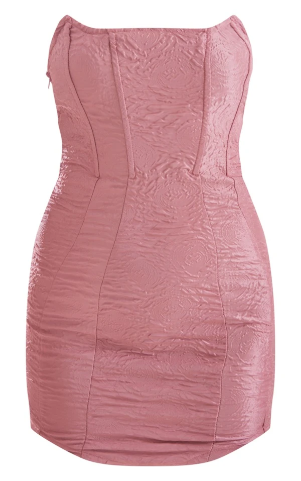 Robe Moulante Bustier En Jacquard Mauve à Col Pointu 5 Robe Moulante Bustier En Jacquard Mauve à Col Pointu – Image 5