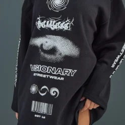 Robe Pull Noire Oversize à Col Rond Et Slogan Fearless -Pas Cher Robe Tendre Magasin d3dd5a87e15ae543aaeb637ccee1b40e51cd86ba cnc6646 1