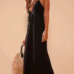 Robe De Plage Longue Noire Crêpée à Nouer -Pas Cher Robe Tendre Magasin d42be402bf13a6d9faa48be16793889dee639812 cmy6880 4