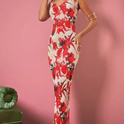 Robe Longue Plissée Nude Fleurie à Bretelles -Pas Cher Robe Tendre Magasin d48b38443ba66583bd261ff7d0c9632c33cdf6b6 cna1286 4