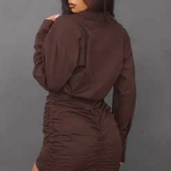 Robe Moulante Style Chemise Oversize Froncée Chocolat -Pas Cher Robe Tendre Magasin d497678002a52f684fa52931523693b7d0aa4fed cnb8479 2