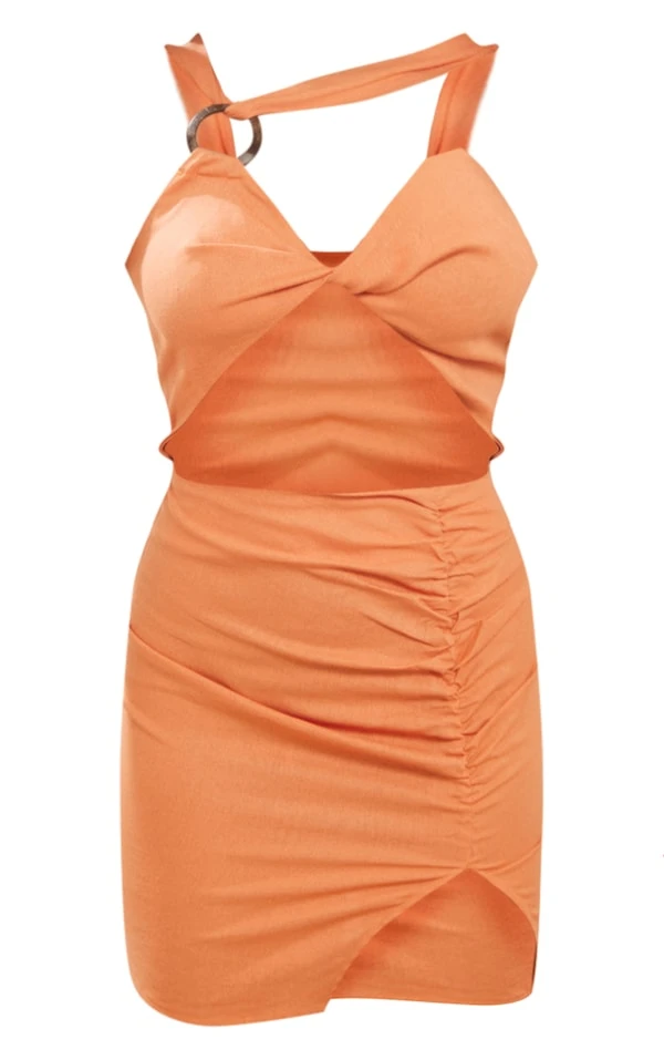 Robe Moulante Découpée Pêche Effet Lin à Anneau En Bois Et Dos Nu 5 Robe Moulante Découpée Pêche Effet Lin à Anneau En Bois Et Dos Nu – Image 5